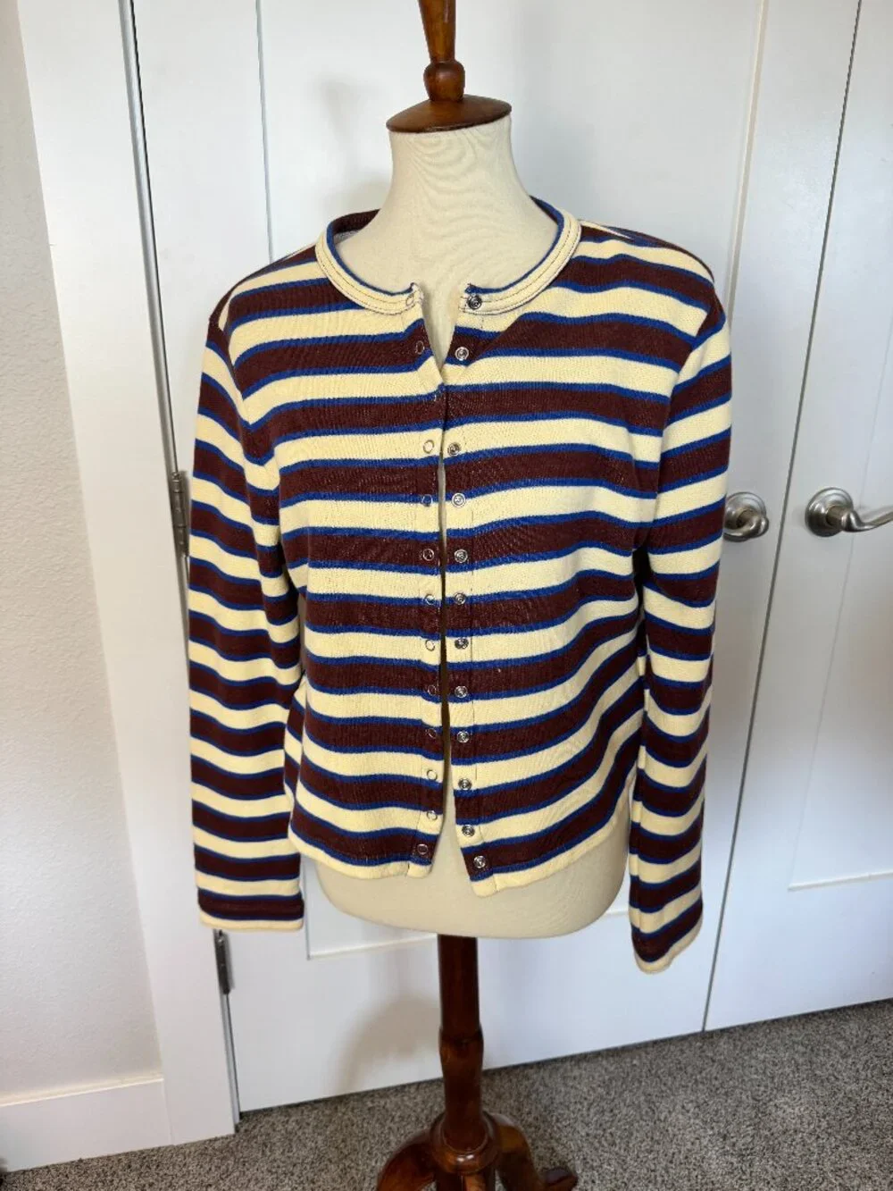 J.Crew Striped Terry Cloth Snap Front Cardigan Jacket 100% Cotton Size L